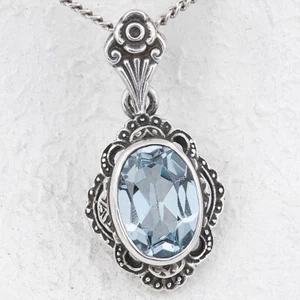 2,7 cm - Vintage Blautopas Sterlingsilber 925 Anhänger im Jugendstil v. 'AHB' - Bild 1 von 4