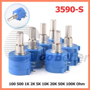 10 Gang Wendel Drahtpotentiometer 500 Ohm -100K Ohm 2 W Poti.. Potiachse 6,35mm - Bild 1 von 17