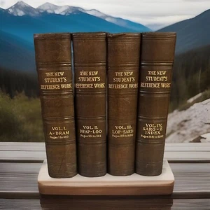 The New Student’s Reference Work 4 Volumes Leather HC 1909 Vintage Antique - Picture 1 of 12