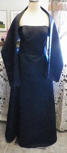 Mori lee navy blue satin bridesmaids long evening dress 15/16 - Picture 1 of 5