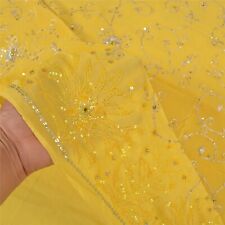 Sanskriti Vintage Yellow Heavy Sarees Pure Crepe Silk Hand Beaded Sari Fabric