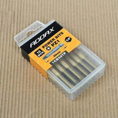 Box of 10 ADDAX Timco 50mm PZ1 1CB50TP Pozi Premium Screwdriver Bits 1/4"