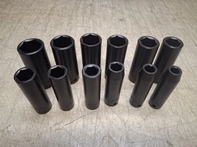 12 USA CRAFTSMAN 1/2" DRIVE TALL 6 POINT IMPACT SOCKET SET SAE 1-1/16" - 3/8" - Image 1 of 4