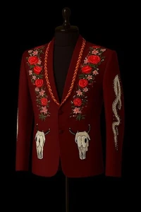 Western Noir Couture Jacket with Skull, Serpent & Floral Embroidered Detailing - Picture 1 of 8