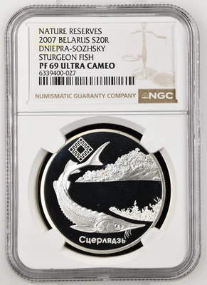 2007 Belarus 20 Rubles Dniepra–Sozhsky Wildlife Reserve Silver Coin NGC PF 69 UC - Image 1 of 4