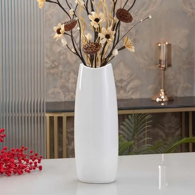 Large Ceramic Floor Vase, White 16" Tall Decorative Vase,Modern Home, Office,... - Image 1 of 4