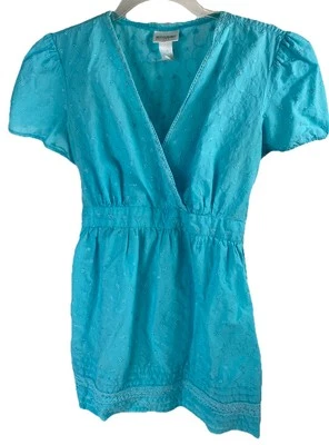 Motherhood maternity blue top short sleeve elastic in back with tie size M - Image 1 of 4