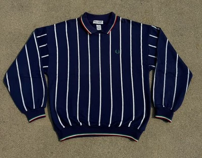 Vintage 90s Fred Perry Sportswear Striped Crew Sailing Anchor Sweater Medium - Image 1 of 4