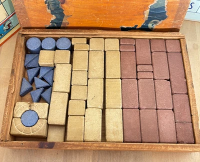 Vintage 1880 Richter's Anchor Stone Building Blocks Set #2 Made Germany Wood Box - Image 1 of 4