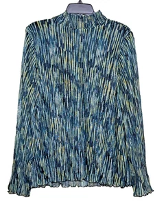 Chicos Crinkle Shine Long Sleeve Ruffle Mock-Neck Top Size 3 - Picture 1 of 5