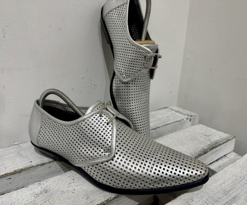 CD Christian Dior scarpe eleganti uomo argento maglia metallizzata pelle derby pizzo 8 42