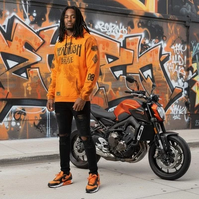 *HEADRUSH* (Lavado Naranja) ~The Brave~ Pullover Sudadera con Capucha Foto 1 de 4