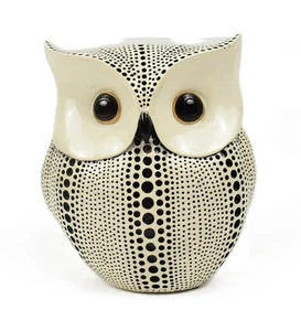 Black and White Spotted Owl Figurine Statue Modern Decor Woodland 6" - Picture 1 of 5