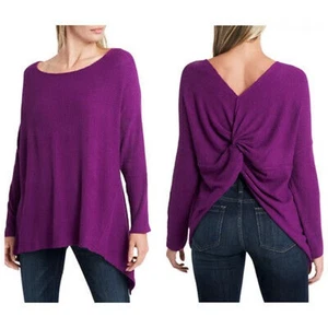 1.STATE Knot Back Long Sleeve Waffle Knit Top In Deep Rouge Burgundy size XS NWT - Picture 1 of 10