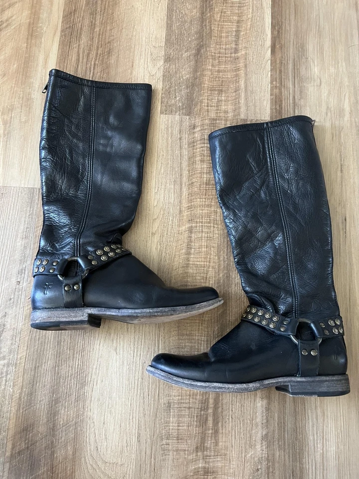 Botas Frye Arnés Tachuelas Mujer Talla 7 Cuero Alto Moto Western 76506 Foto 1 de 4