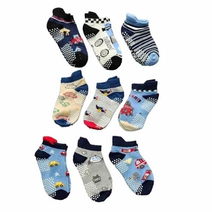 9 Pairs Toddler Boy Anti Slip Grips Socks Trucks and Cars size 16 - Picture 1 of 3