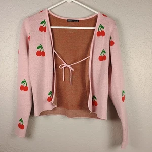 Nikkak Damen Strickpullover rosa Cropped vorne zum Binden Kirsche Größe M - Bild 1 von 9