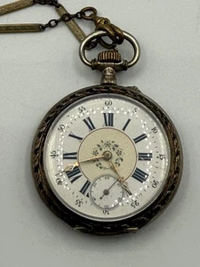 RARE! Antique Silver Pocket Watch Men's mechanical W/Radio Chain - Imagen 1 de 7