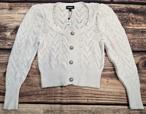 EXPRESS jewel embellished rhinestone cardigan pearl blouse sweater Sz Large New - Picture 1 of 12