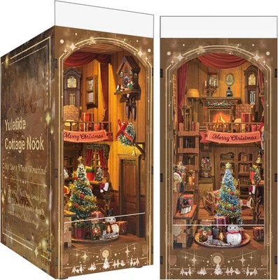 Rompecabezas de madera 3D Book Nook Christmas Cottage con luces LED hágalo usted mismo festivo Foto 1 de 4