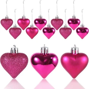 Fashionwu 36Pcs Valentine Tree Decorations Heart Shaped Ornaments Hot Pink  - Picture 1 of 7