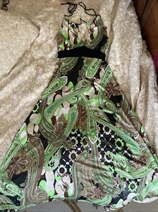 Joshua grünes Kleid Neckholder Midi Paisley Boho fließend Bindeband Größe Small - Bild 1 von 8