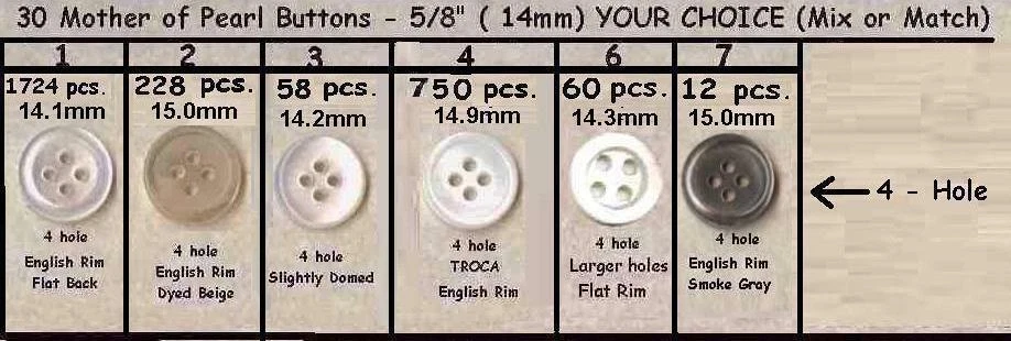 30 vintage Mother of Pearl 5/8" - 15mm Buttons choose   - Image 1 of 1