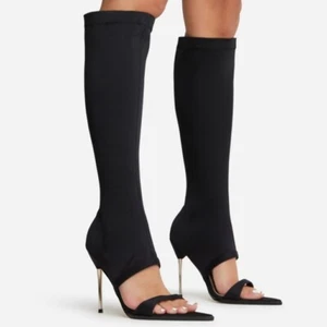 Ego Nessa Point Toe Metal 5" Heel Knee High Boot In Black Lycra UK Size 9 BNIB - Picture 1 of 1