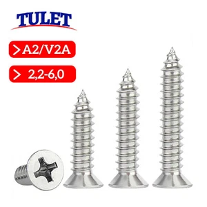 Tornillos de chapa acero inoxidable V2A cruz PH cabeza avellanada tornillos 2,2 a 6,0 mm DIN 7982 - Imagen 1 de 4