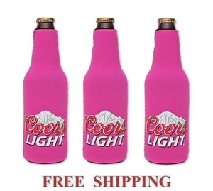 COORS LIGHT MOUNTAINS 3 BEER BOTTLE SUIT COOLERS KOOZIE COOLIE HUGGIE PINK NEW - Picture 1 of 1