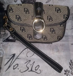 DOONEY & BOURKE Leather Canvas MonogrammedFlap Wristlet Wallet Blk/Gray GOOD! ❤️ - Picture 1 of 21