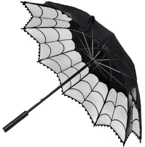 Kreepsville 666 Black Lace Mesh Spiderweb Sun Shade Parasol Folds Up Gothic NWT - Picture 1 of 6