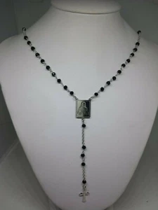 Collar Rosario Plata Jesús Cara Santo Circonitas Negros Diez CM 55/58 Rodio - Imagen 1 de 15