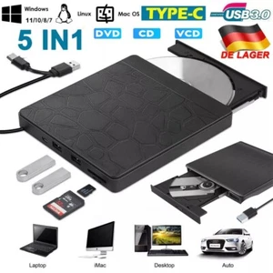 Externes CD DVD Laufwerk mit SD/TF & USB Ports USB 3.0 Type-C CD/DVD-RW Brenner - Bild 1 von 12