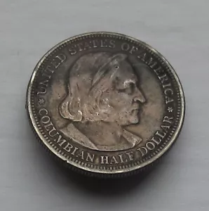 U.S. 1892 Columbian Commerative Half Dollar with pin back brooch .900 fine - Picture 1 of 2