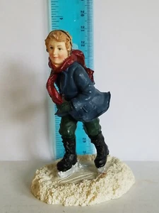 1995 Mervyns Village Square Girl Lady on Ice Skates Figurine Blue Coat - Picture 1 of 4