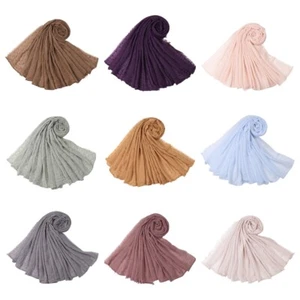 Women Solid Linen Cotton Tassels Scarf Shawl Wrap Long Wide Headscarf Scarves - Bild 1 von 33