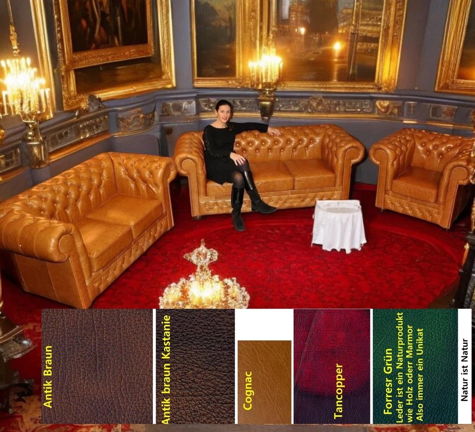 Chesterfield Newby  3+2+1 Echtes luxus Rinder Aniline Leder E1100 Federkern - Bild 1 von 4