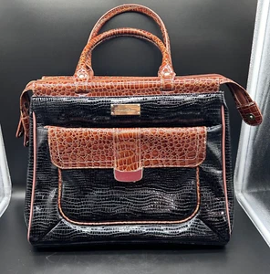 Samantha Brown Classic Croc Embossed Carry On Bag Luggage Blue Brown See Desc - Picture 1 of 11