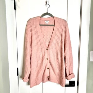 J. Crew Powder Pink Extra Soft Cable Knit Button Front Cardigan Sweater Size 2X - Picture 1 of 6
