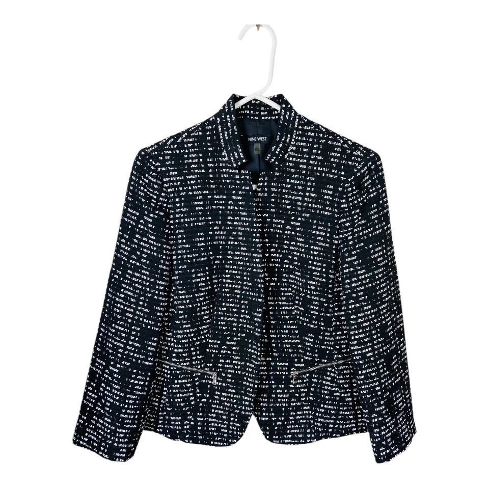 Chaqueta Blazer Nine West Mujer Talla 8 Negra Blanca Cuello Alto Frente Abierto Foto 1 de 4