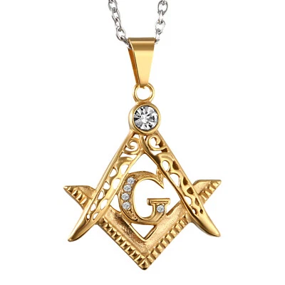 Collar Colgante Masónico G de Acero Inoxidable para Hombres Mujeres Tono Dorado Foto 1 de 4