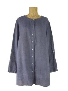 Tahari Damen Plus 1X Indigoblau 100 % Leinen Tunika Shirt Bluse 50" - Bild 1 von 10