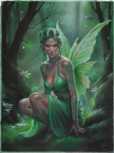 original drawing 30 x 40 cm 102DrO artwork pastel forest fairy elf - Picture 1 of 4
