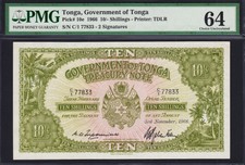 Tonga 10 Shillings 1966 Pick-10e Ch UNC PMG 64