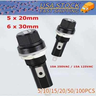 Electrical Panel Mounted Screw Cap Fuse Holder Glass Tube Fuses 5x20mm 6x30mm Foto 1 de 4