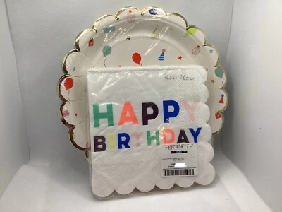 New Small Size Meri Meri 8 Happy Birthday plates and 16 Napkins Kids Party. - Image 1 of 4