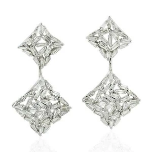 2.32ct Diamond Dangle Tringle Earrings 18k White Gold - Picture 1 of 4