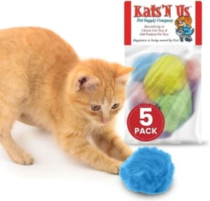 Echtes Kaninchenfell Bommelball Katzenspielzeug - bunte fliegende Flaumbälle - 5er Pack - Bild 1 von 4