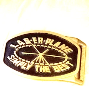 Vintage 70er Messing Gürtelschnalle LAS-er-Plane Herren Retro Simply The Best - Bild 1 von 2